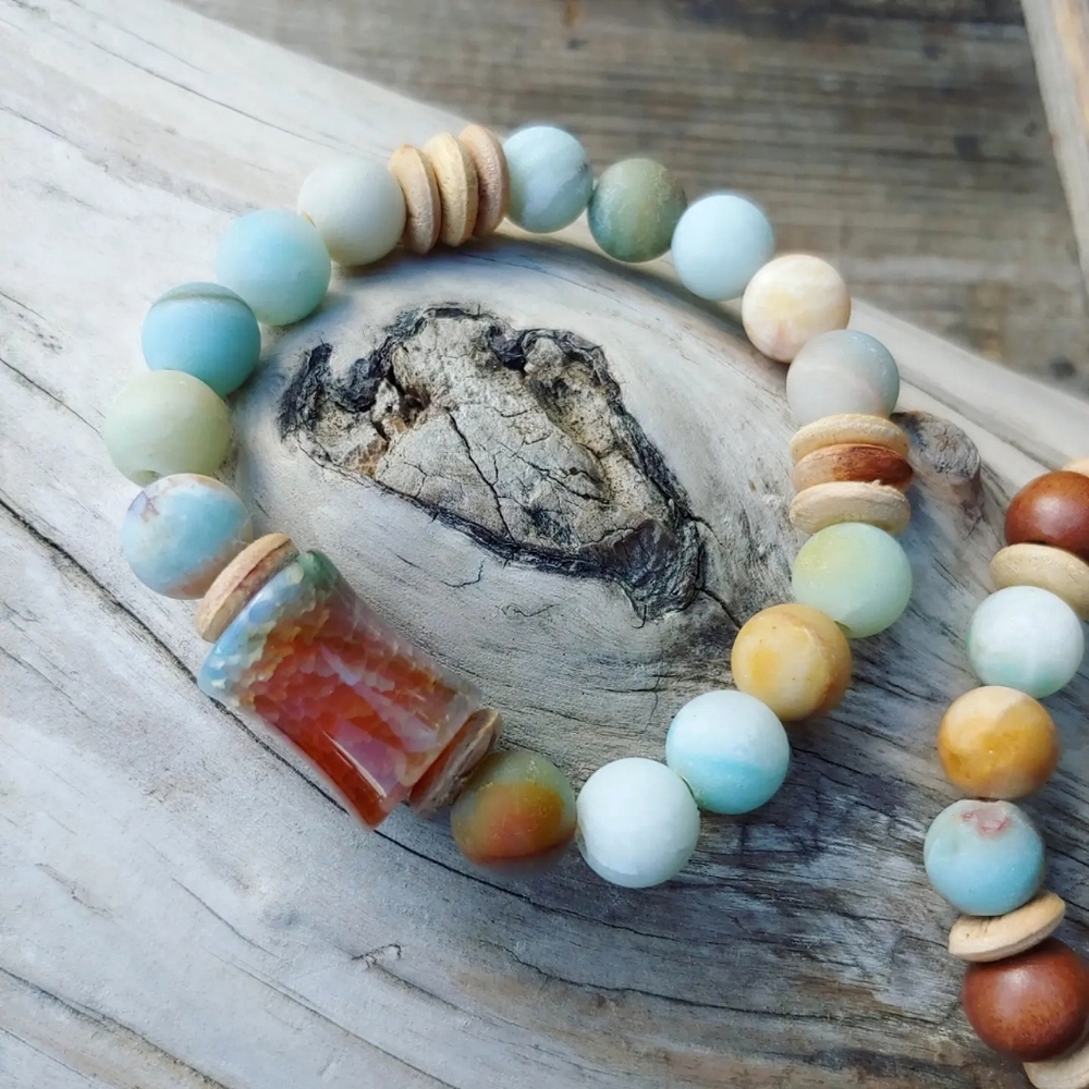 HOLIDAY SALE! Essential Oil Diffuser Agate Amazonite Beaded Handmade Bracelet